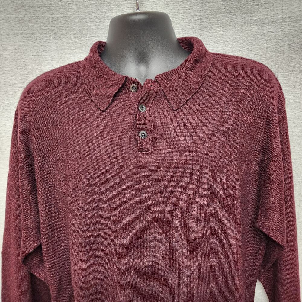Men's Polo Long Sleeve Sweater Geoffrey Beene XL Maroon 90s Business Casual